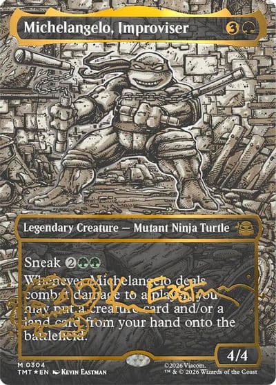 Michelangelo Improviser Borderless Gold Stamped Signature Teenage Mutant Ninja Turtles Magic card