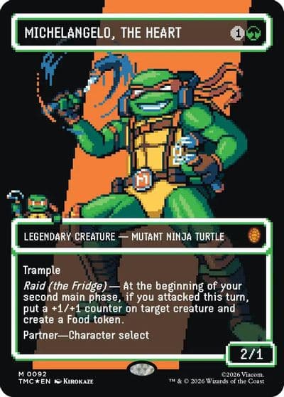 Michelangelo the Heart 0092 Borderless Surge Foil Commander: Teenage Mutant Ninja Turtles Magic card