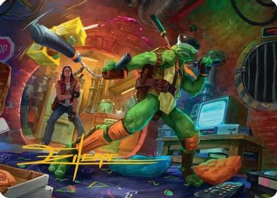 Michelangelo Game Master Art Card Gold Stamped Signature Art Series: Teenage Mutant Ninja Turtles Magic card