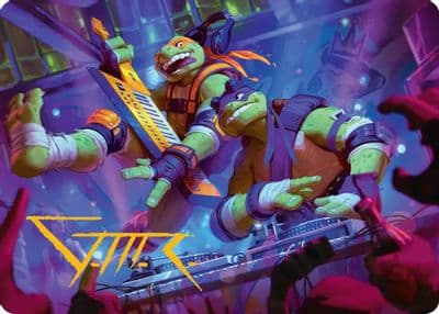 Mikey and Don Party Planners Art Card Gold Stamped Signature Art Series: Teenage Mutant Ninja Turtles Magic card
