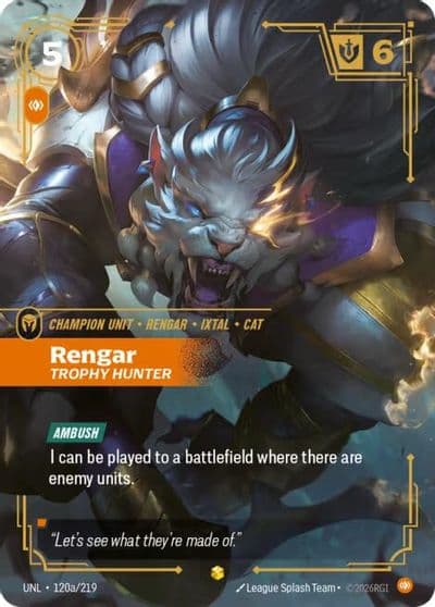 Rengar Trophy Hunter Alternate Art Unleashed Riftbound card