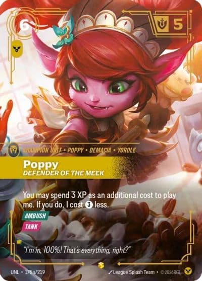 Poppy Defender of the Meek Alternate Art Unleashed Riftbound card