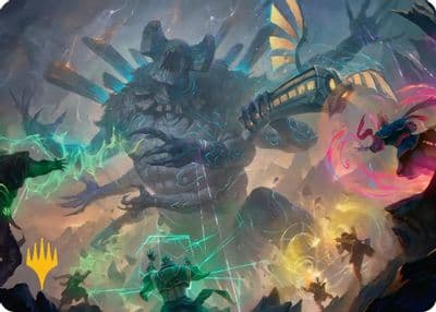 Moment of Reckoning Art Card Gold Stamped Planeswalker Symbol Art Series: Secrets of Strixhaven Magic card