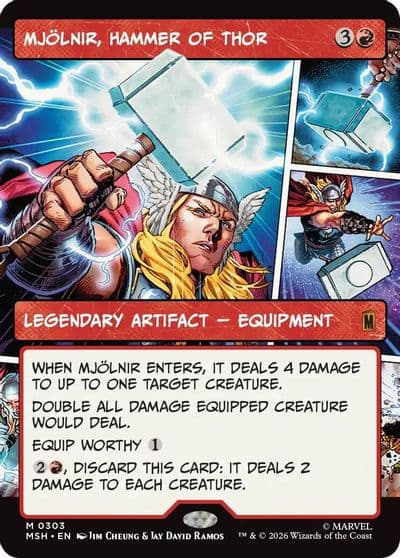 Mjolnir Hammer of Thor Borderless 0303 Marvel Super Heroes Magic card