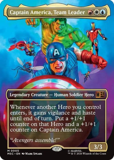 Captain America Team Leader Borderless Commander: Marvel Super Heroes Magic card