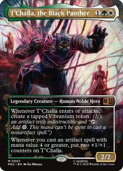 TChalla the Black Panther Borderless Commander: Marvel Super Heroes Magic card