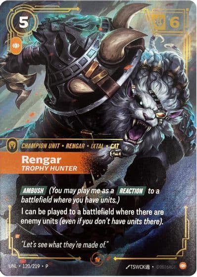 Rengar Trophy Hunter Riftbound Organized Play Promotional Cards Riftbound card