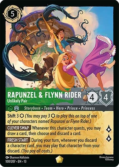 Rapunzel and Flynn Rider Unlikely Pair Attack of the Vine! Lorcana card