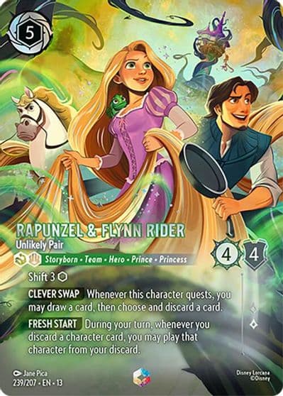 Rapunzel and Flynn Rider Unlikely Pair Enchanted Attack of the Vine! Lorcana card