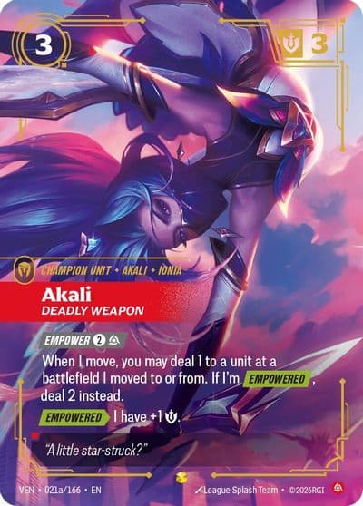 Akali Deadly Weapon Alternate Art Vendetta Riftbound card