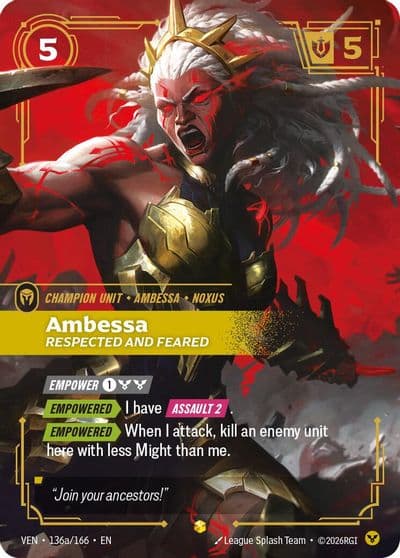 Ambessa Respected and Feared Alternate Art Vendetta Riftbound card