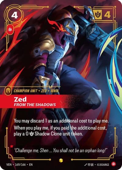 Zed From the Shadows Overnumbered Vendetta Riftbound card