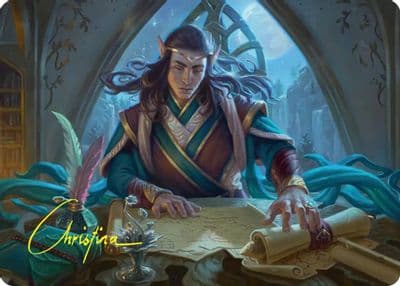 Elrond Moon Reader Art Card Gold Stamped Signature Commander: The Hobbit Magic card
