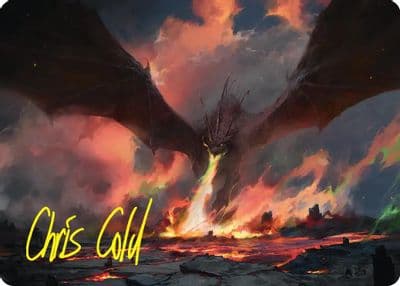 Smaug the Great Calamity Art Card Gold Stamped Signature Commander: The Hobbit Magic card