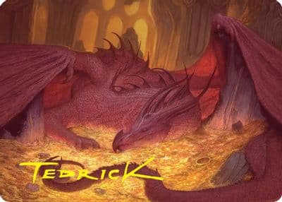 Smaug the Magnificent Art Card Gold Stamped Signature Commander: The Hobbit Magic card