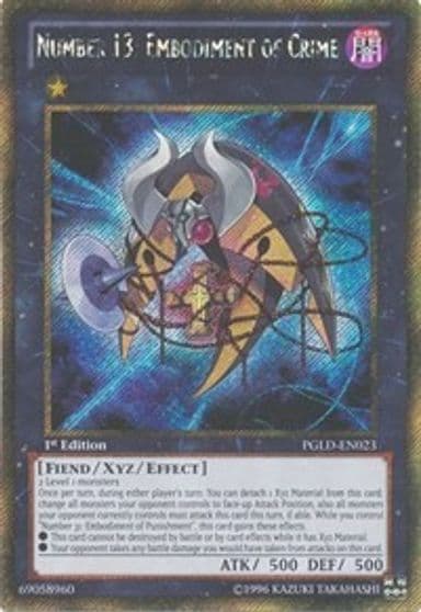 Number 13 Embodiment of Crime Premium Gold Yu-Gi-Oh! card