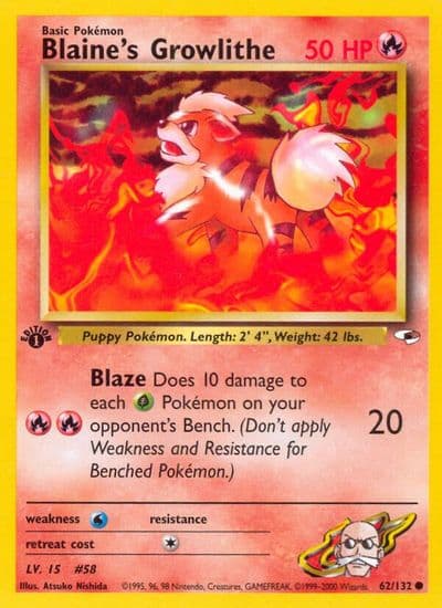 Blaine's Growlithe (62) Gym Heroes Pokemon card