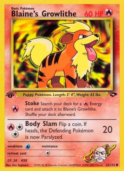 Blaine's Growlithe Gym Challenge Pokemon card