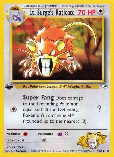 Lt. Surge's Raticate Gym Heroes Pokemon card