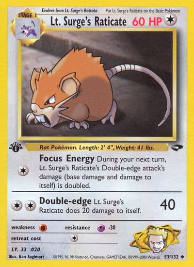 Lt. Surge's Raticate Gym Challenge Pokemon card