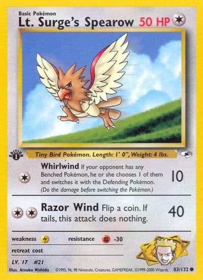 Lt. Surge's Spearow (83) Gym Heroes Pokemon card