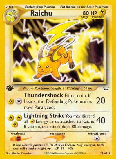 Raichu Neo Revelation Pokemon card