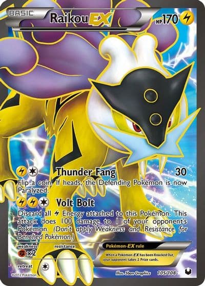 Raikou EX (105 Full Art) Dark Explorers Pokemon card