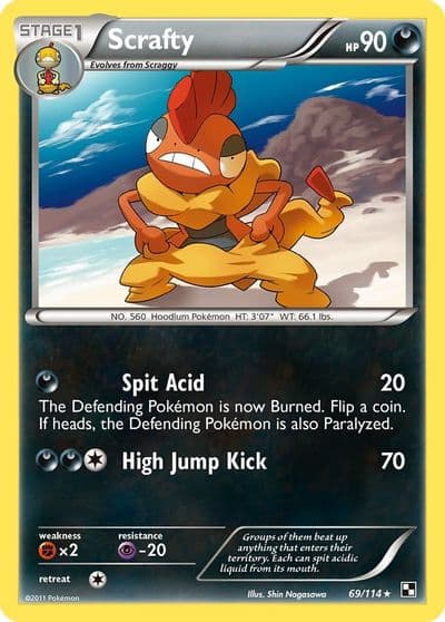 Scrafty Black and White Pokemon card