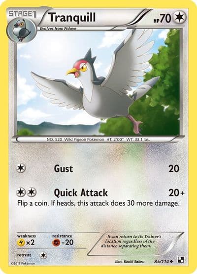 Tranquill Black and White Pokemon card