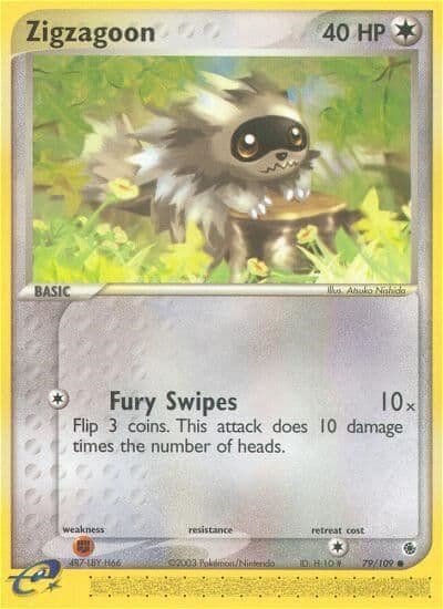 Zigzagoon Ruby and Sapphire Pokemon card