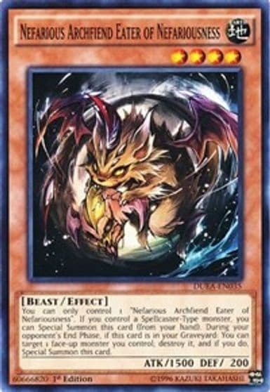 Nefarious Archfiend Eater of Nefariousness Duelist Alliance Yu-Gi-Oh! card