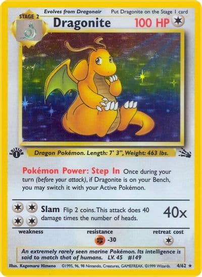 Dragonite (4) Fossil Pokemon card