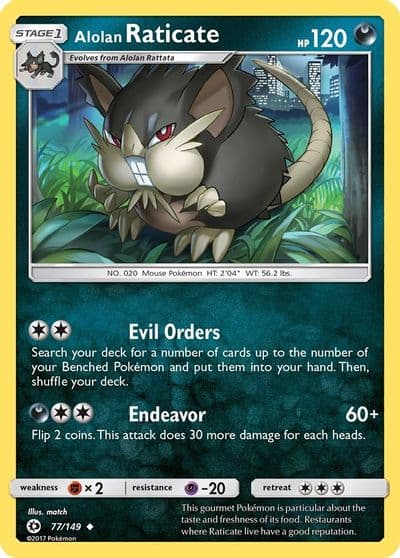 Alolan Raticate SM Base Set Pokemon card