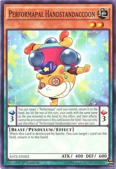 Performapal Handstandaccoon Raging Tempest Yu-Gi-Oh! card