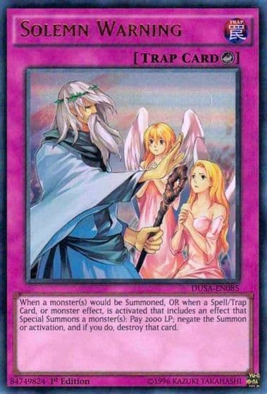 Solemn Warning Duelist Saga Yu-Gi-Oh! card