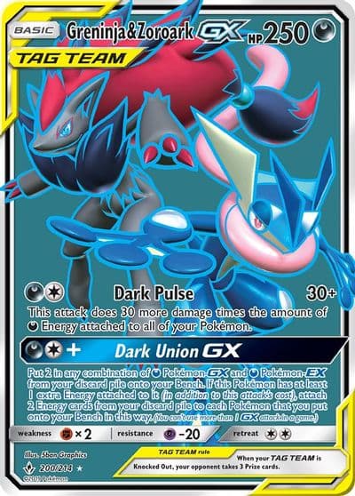 Greninja & Zoroark GX (200) (Full Art) SM - Unbroken Bonds Pokemon card