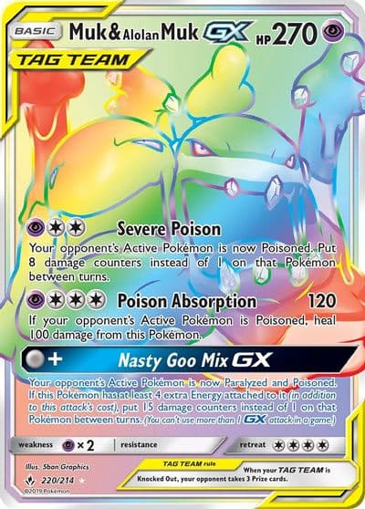Muk & Alolan Muk GX (Secret) SM - Unbroken Bonds Pokemon card