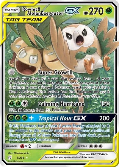 Rowlet & Alolan Exeggutor GX SM - Unified Minds Pokemon card