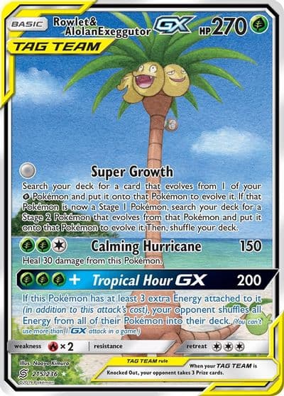 Rowlet & Alolan Exeggutor GX (Alternate Full Art) SM - Unified Minds Pokemon card
