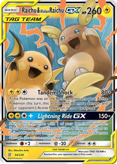 Raichu & Alolan Raichu GX SM - Unified Minds Pokemon card