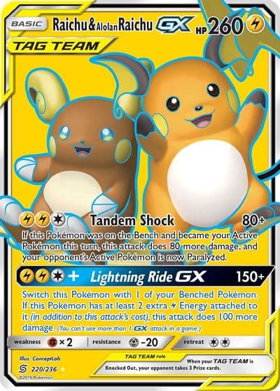Raichu & Alolan Raichu GX (Full Art) SM - Unified Minds Pokemon card