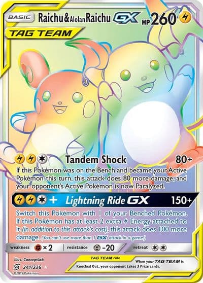 Raichu & Alolan Raichu GX (Secret) SM - Unified Minds Pokemon card
