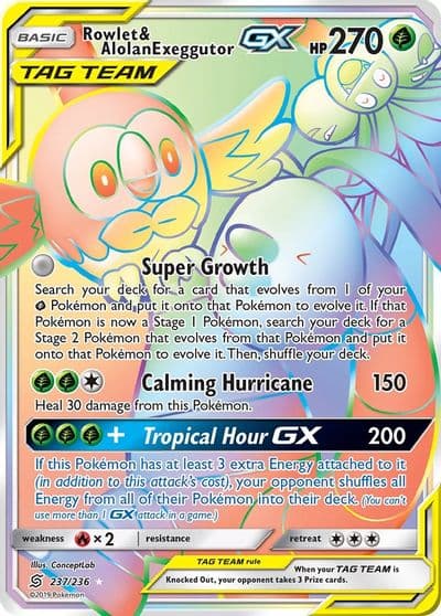 Rowlet & Alolan Exeggutor GX (Secret) SM - Unified Minds Pokemon card