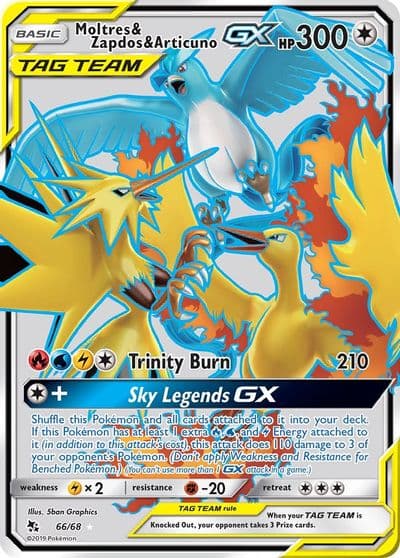Moltres & Zapdos & Articuno GX (Full Art) Hidden Fates Pokemon card