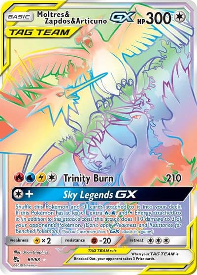 Moltres & Zapdos & Articuno GX (Secret) Hidden Fates Pokemon card