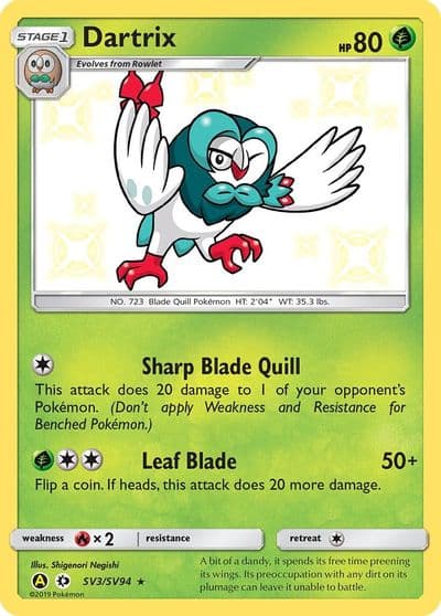 Dartrix Hidden Fates: Shiny Vault Pokemon card