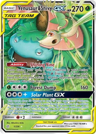 Venusaur & Snivy GX SM - Cosmic Eclipse Pokemon card