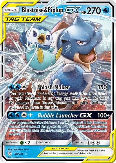 Blastoise & Piplup GX SM - Cosmic Eclipse Pokemon card