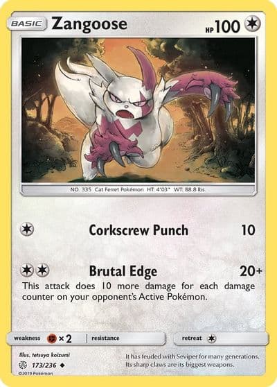 Zangoose SM - Cosmic Eclipse Pokemon card