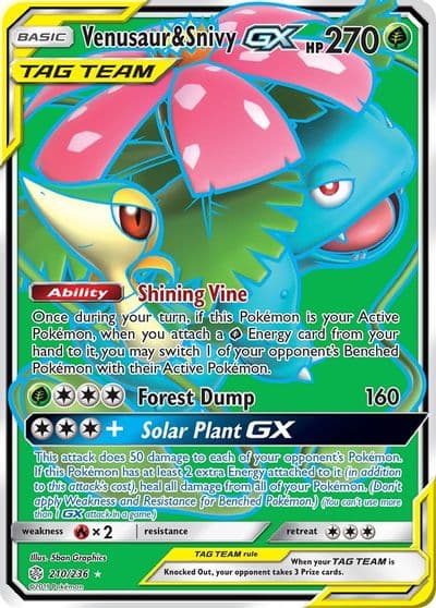 Venusaur & Snivy GX (Full Art) SM - Cosmic Eclipse Pokemon card